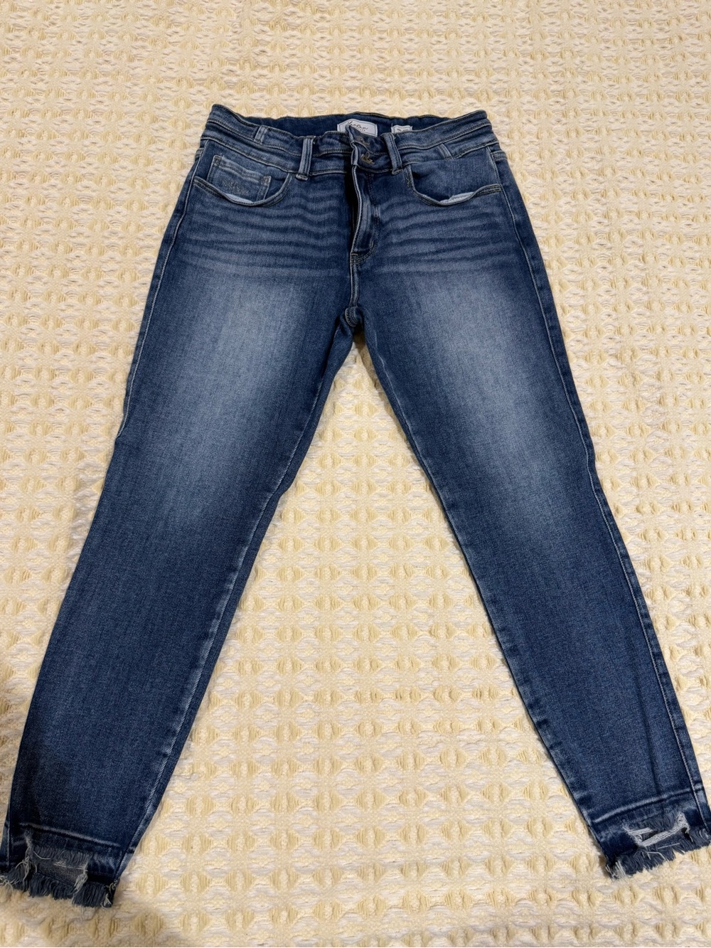 KanCan Dark Blue Frayed Ankle Skinny Jeans